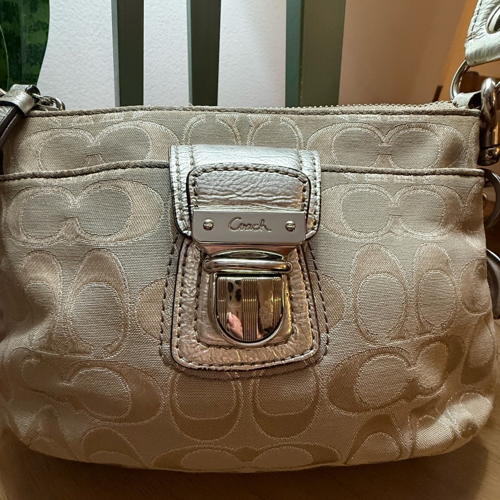 Coach Cream Signature crossbody with Metallic Accents